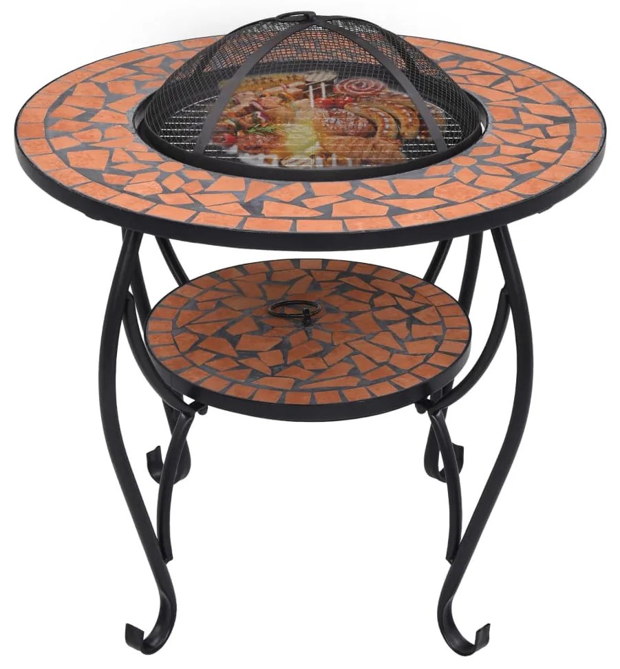 Masa cu vatra de foc, mozaic, caramiziu, 68 cm, ceramica Terracota