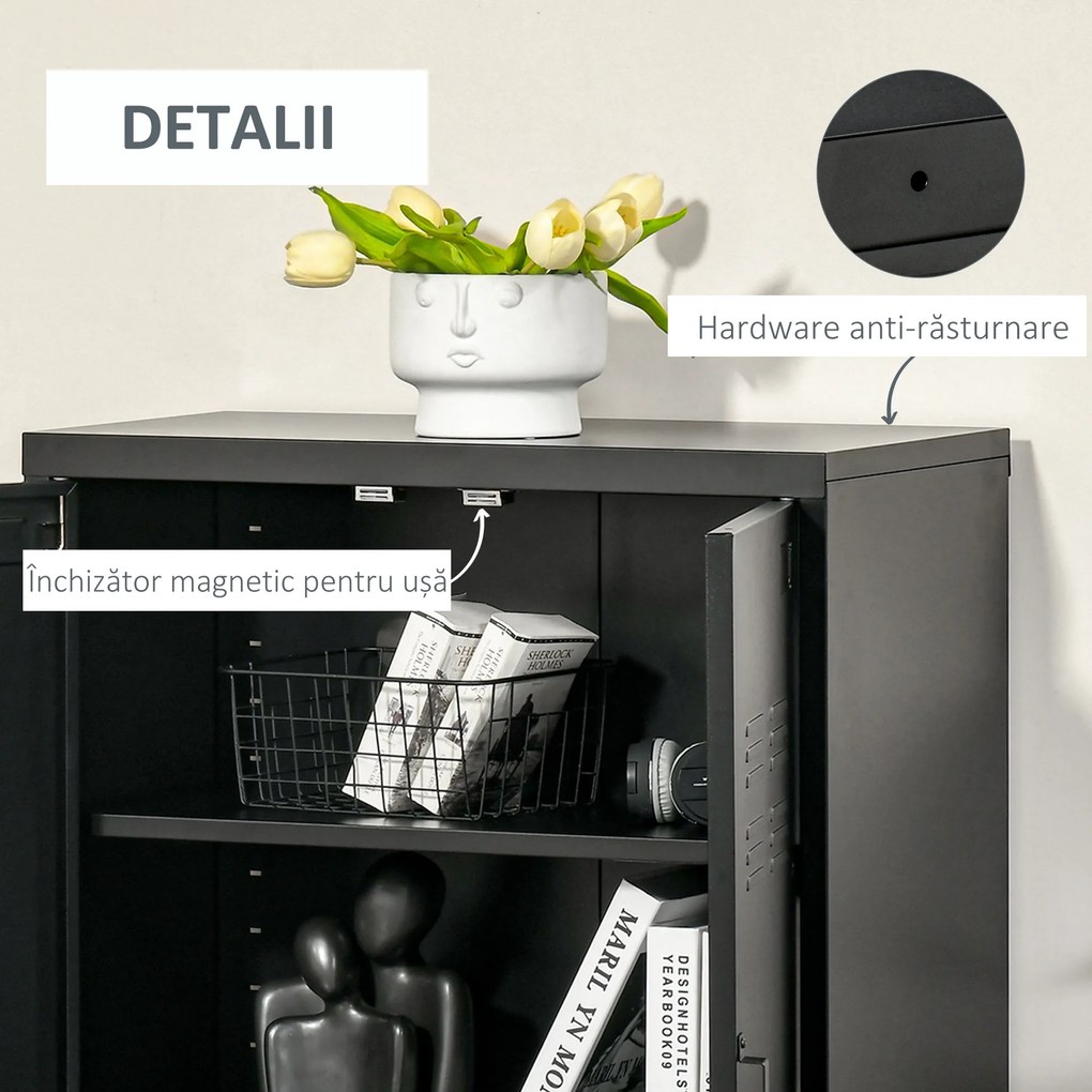 HOMCOM Dulapior Multifunctional cu 2 Usi Stil Industrial, Dulapior Metalic pentru Casa si Garaj - Gri | Aosom Romania