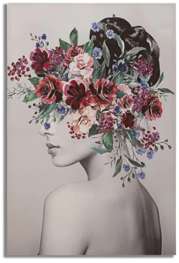 Tablou decorativ multicolor din lemn de Pin si panza, 80x2,8x120 cm, Lady Flower-B Mauro Ferretti