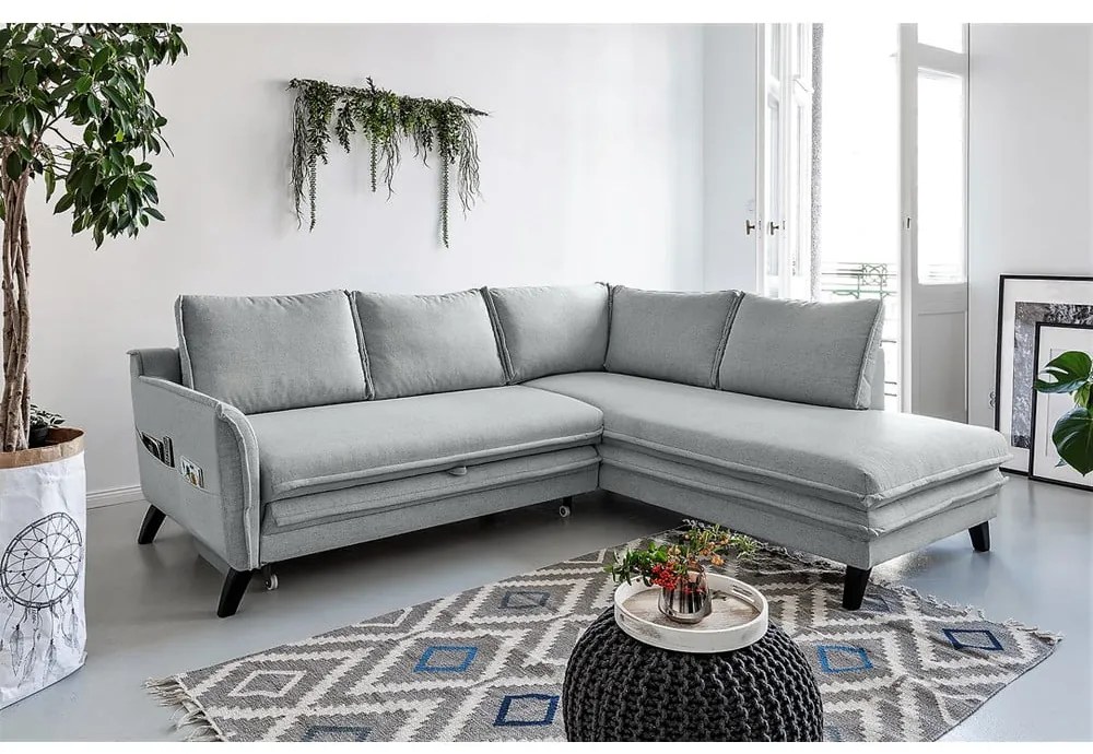 Colțar extensibil cu șezlong pe partea dreaptă Miuform Charming Charlie L, gri deschis