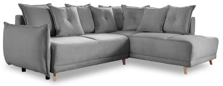 Colțar gri extensibil cu tapițerie din catifea reiată (colț dreapta) Lazy Lukka – Miuform