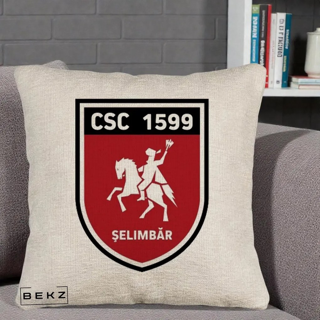 Perna Personalizata CSC 1599 Selimbar Fotbal, 40x40 cm, Bej Canapea, Husa Detasabila, Perna Inclusa, BEKZ®