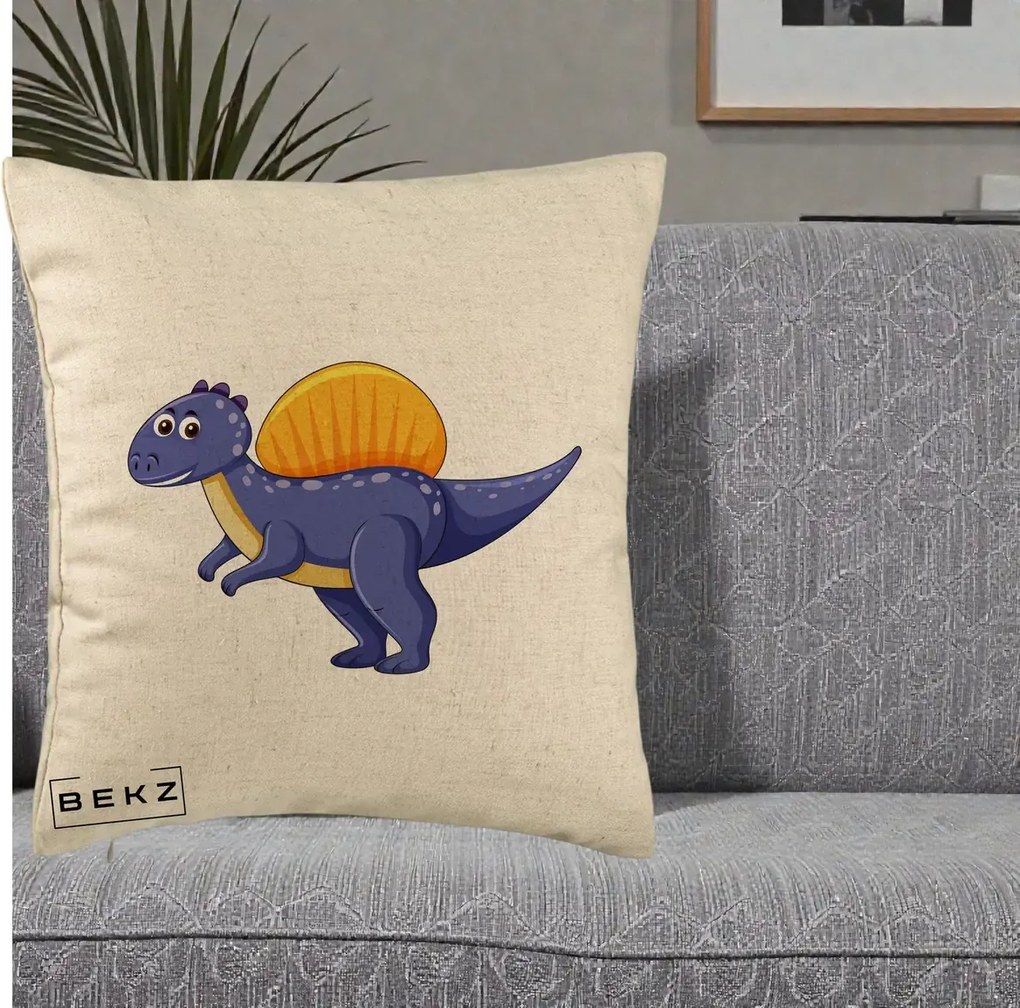 Perna Decorativa Spinozaur Kawaii, 40x40 cm, Bej, Husa Detasabila, Perna Inclusa, BEKZ®