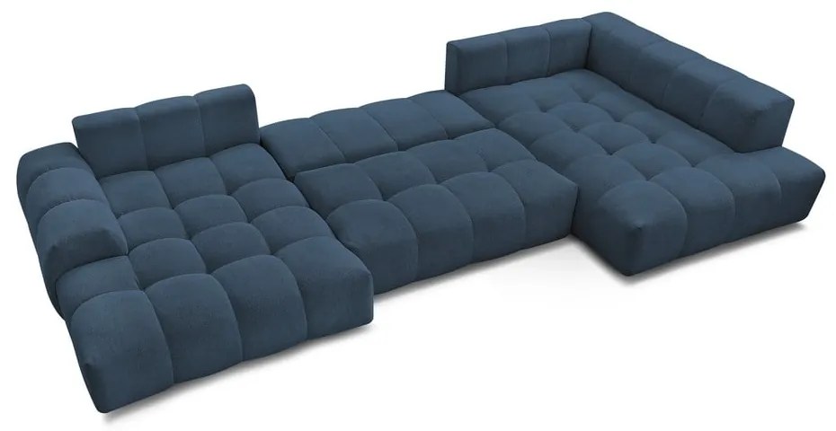 Colțar albastru închis extensibil/cu spațiu de depozitare cu tapițerie din chenille (cu colț pe partea dreaptă/în formă de "U") Everest – Bobochic Paris