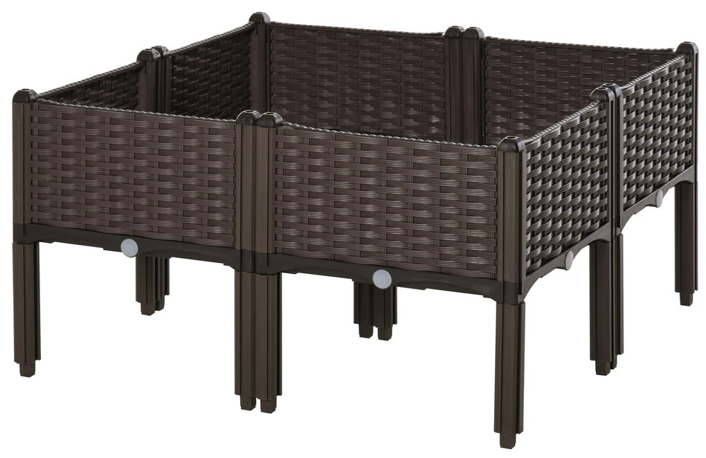 Outsunny Pat de flori 4 niveluri, cu găuri de scurgere, design ratan, DIY, maro, 40x40x44 cm | Aosom Romania