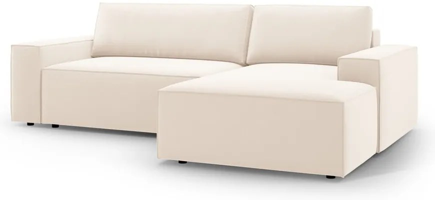 Colțar bej extensibil/cu spațiu de depozitare cu tapițerie din catifea (cu colț pe partea dreaptă/cu șezlong) Jodie – Micadoni