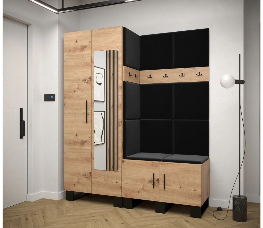 Set mobilier pentru hol Amanda 14 (Stejar artisan + Negru). 1085978