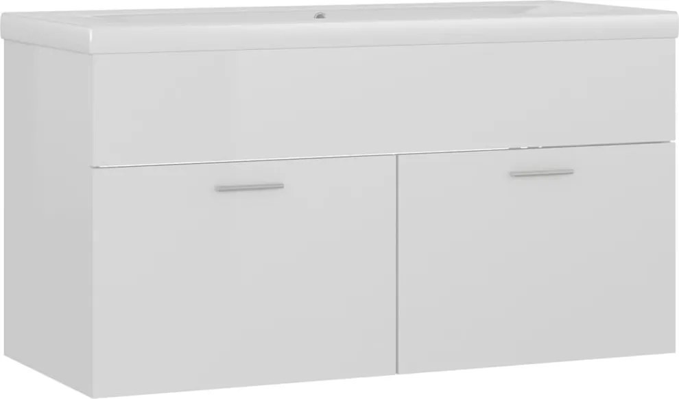 vidaXL Dulap cu chiuvetă încorporată, alb extralucios, lemn prelucrat