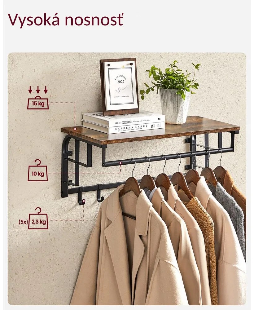 Cuier de perete HENRY, 66x30x27cm, negru/maro Vasagle