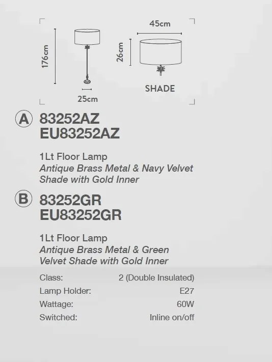Lampadar/Lampa de podea design lux elegant Belle alama/navy