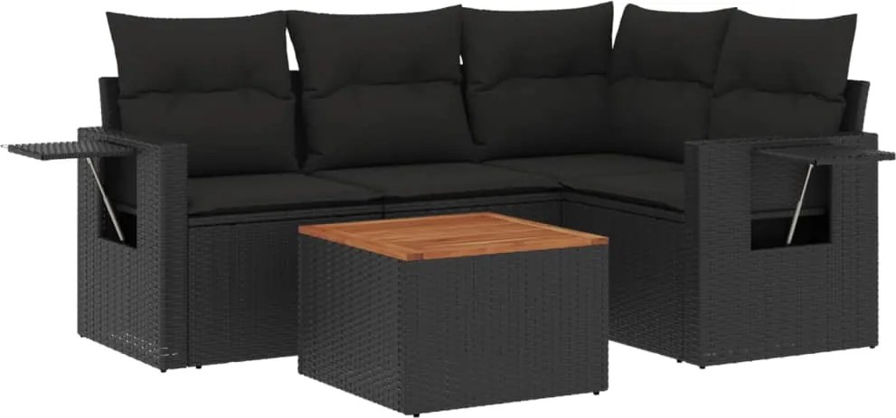 vidaXL Set mobilier de grădină cu perne, 5 piese, negru, poliratan