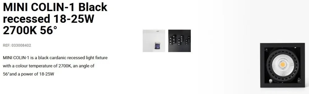 Spot LED incastrabil MINI COLIN-1 Black recessed 18-25W 2700K 56°