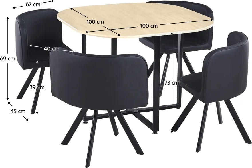 Set de mobilier dining 1+4, stejar/negru, BEVIS NEW
