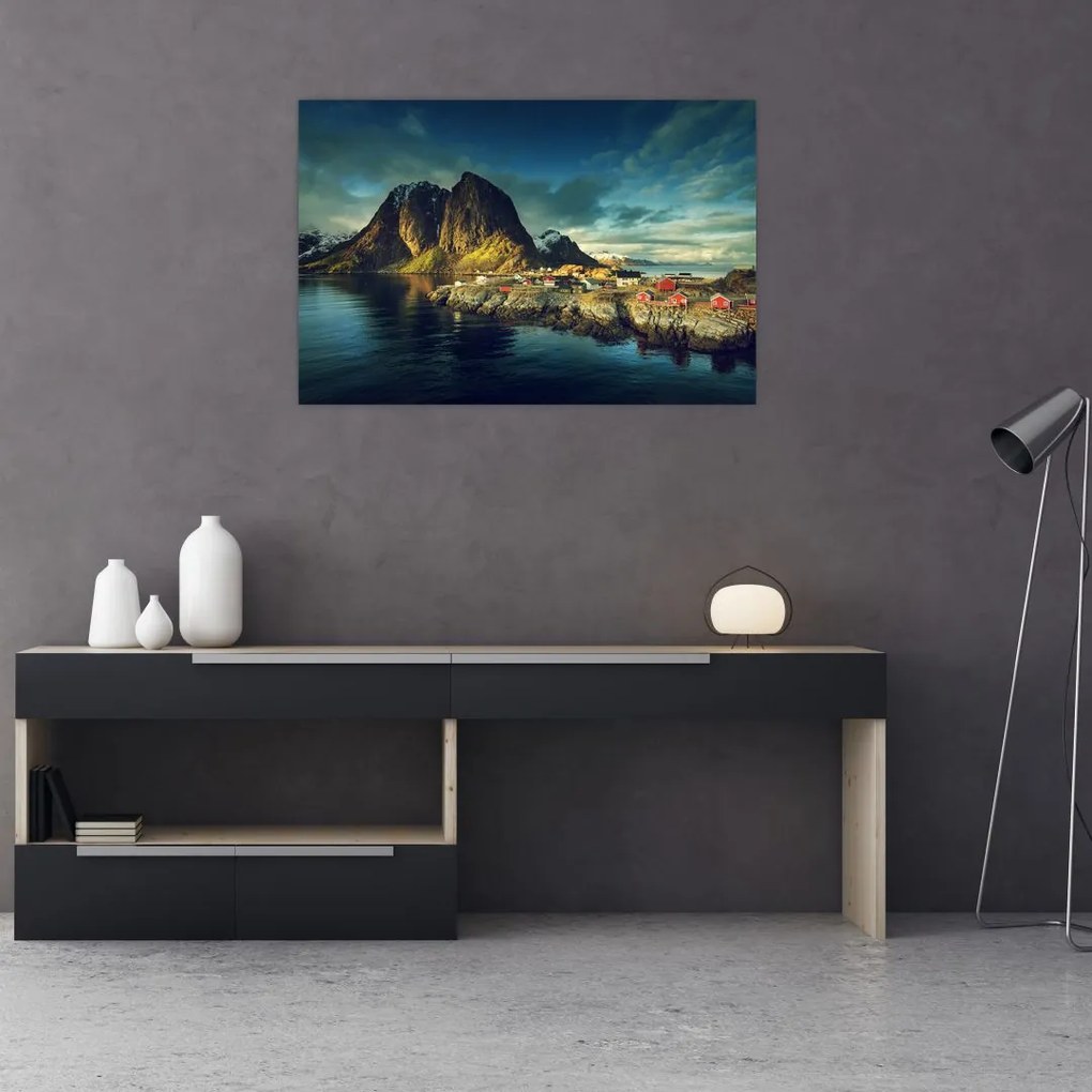 Tablou cu sat de pescari din Norvegia (90x60 cm)