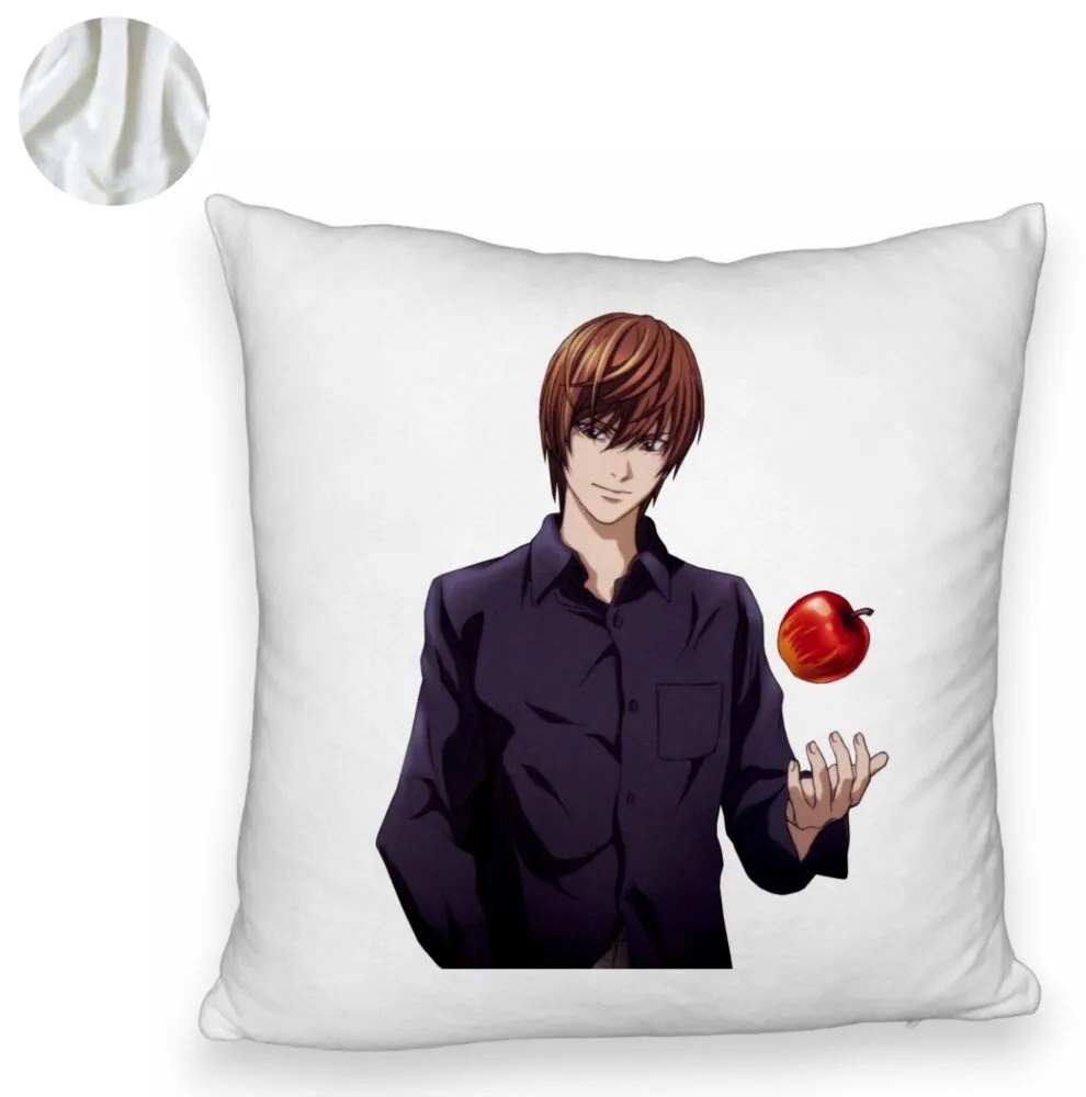 Perna Decorativa Fluffy cu Death Note SV, 40x40 cm, Alba, Husa Detasabila, Burduf