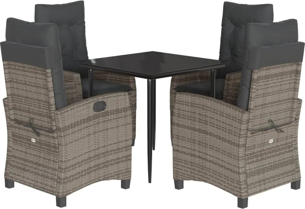 vidaXL Set mobilier de grădină cu perne, 5 piese, gri, poliratan