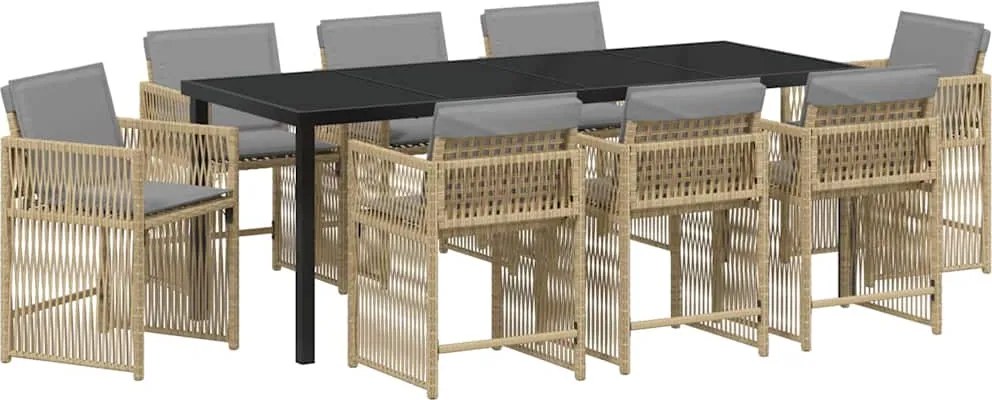 vidaXL Set de masă pentru grădină 9 pcs Bej poliratan