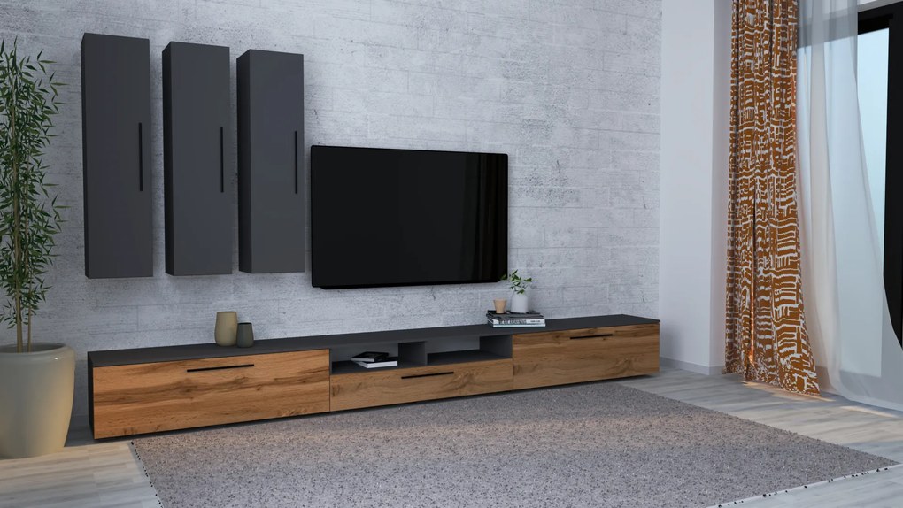 Living haaus Haga V7, Antracit/Stejar Wotan, L 360 cm