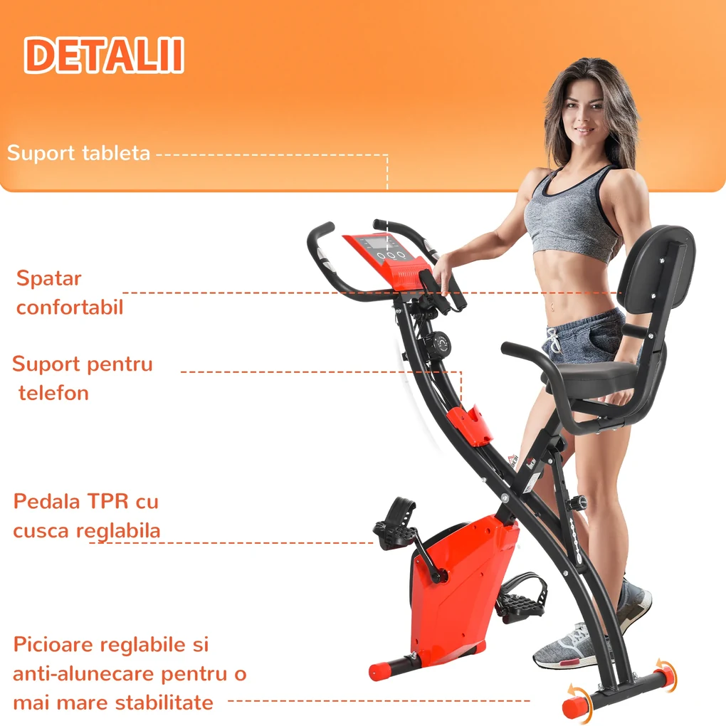 Bicicleta Pliabila HOMCOM 2 in 1, Rezistenta Reglabila pe 8 Nivele, Ecran LCD, 97x51x115cm, Rosu | Aosom Romania