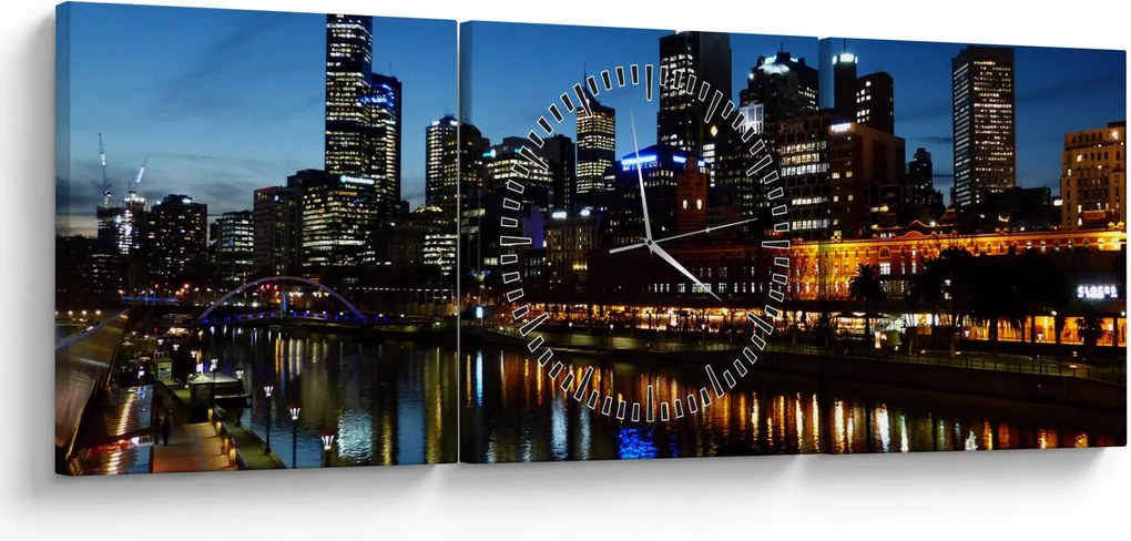 Tablou cu noaptea în Melbourne (cu ceas) (90x30 cm)