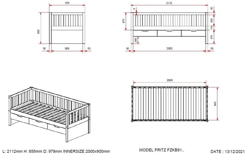Set FRITZ este format dintr-un Pat copii (90x200) cu 3 sertare și o lenjerie de Pat copii.