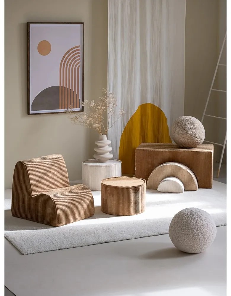 Fotoliu de copii maro cu tapițerie din catifea reiată Cloud – Wigiwama