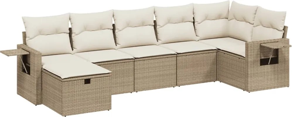 vidaXL Set canapele de grădină, 7 piese, cu perne, bej, poliratan