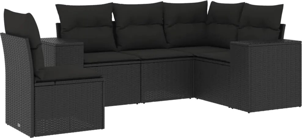 vidaXL Set mobilier de grădină cu perne, 5 piese, negru, poliratan
