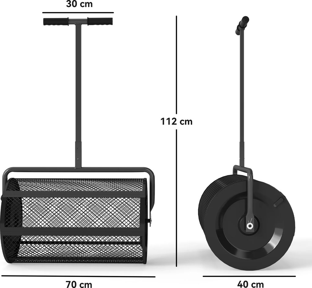 Outsunny Răspânditor Compost de 75L cu Mâner Reglabil în Formă de T din Metal Negru | Aosom Romania
