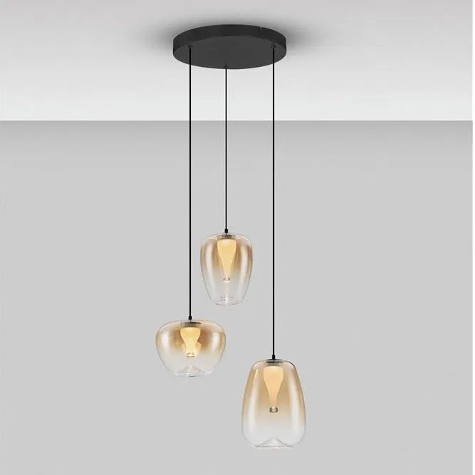 Lustra moderna cu 3 pendule LED, Metal, Sticla, Chihlimbar, OBLO