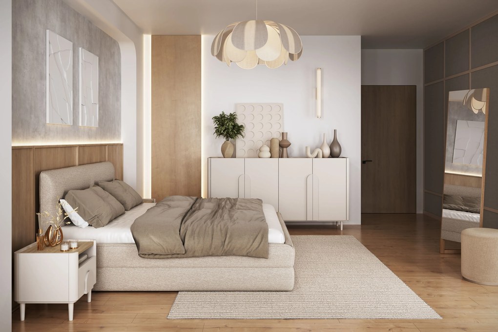Noptieră Amilio 50 cm - cashmere / stejar uleiat / mânere cashmere