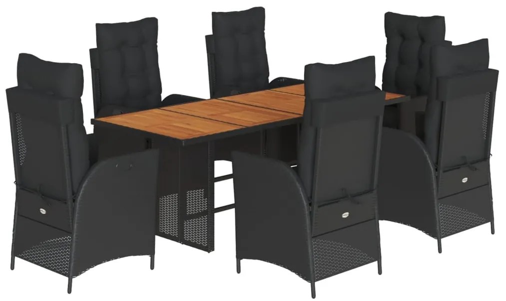 3213368 vidaXL Set mobilier de grădină cu perne, 7 piese, negru, poliratan