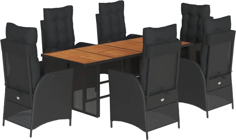 vidaXL Set mobilier de grădină cu perne, 7 piese, negru, poliratan