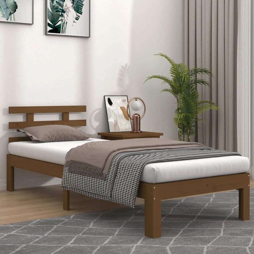 814722 vidaXL Cadru de pat single, maro miere, 90x190 cm, lemn masiv