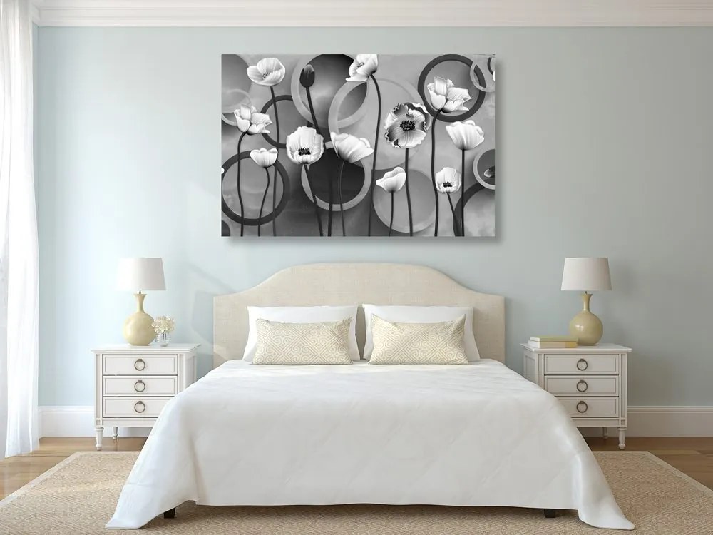 Tablou maci pe un fundal abstract în design alb-negru