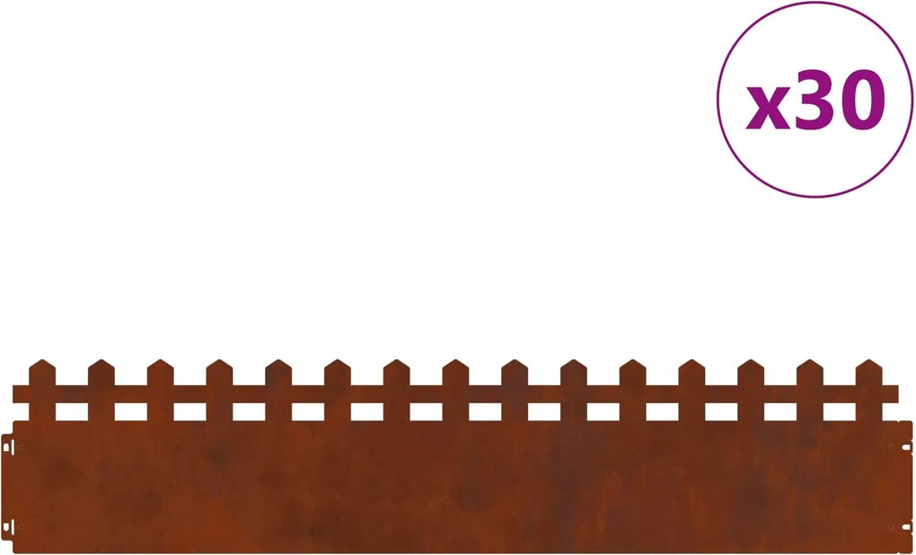 vidaXL Borduri pentru gazon 30 pcs Ruginit 103 x 0,05 x 22 cm