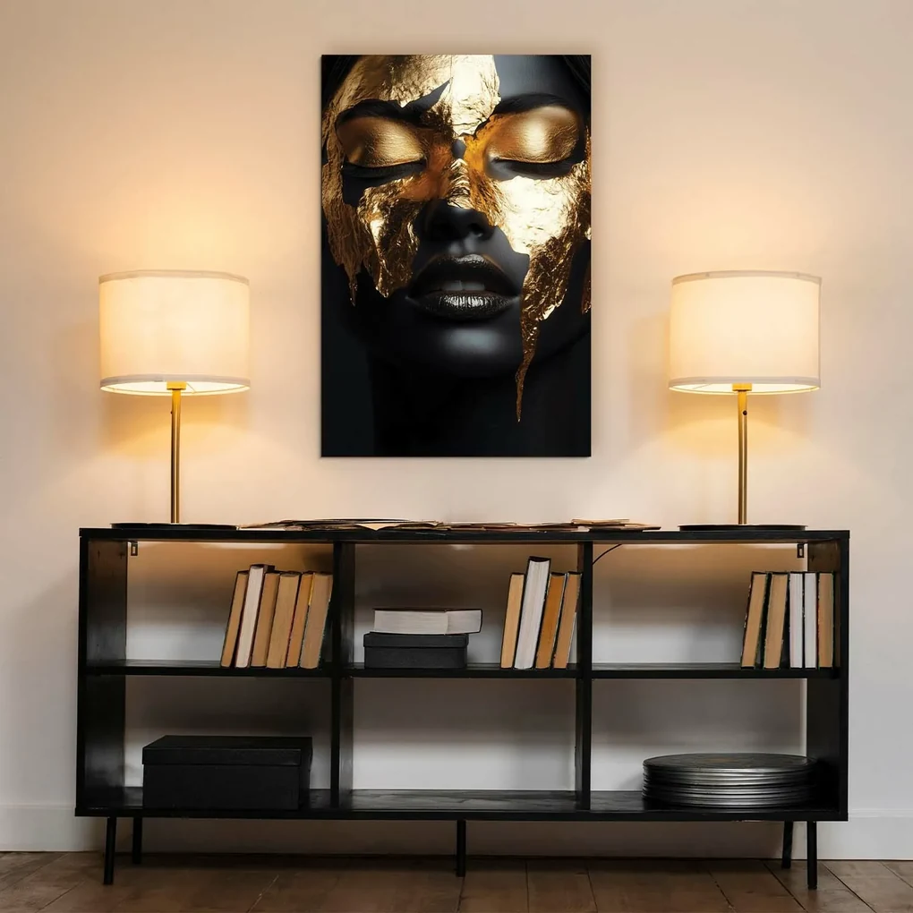 DUBLEZ | Tablou negru cu auriu - Portret modern
