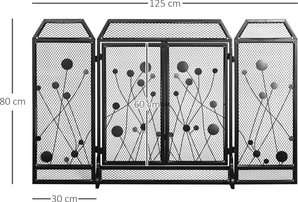 HOMCOM Paravan Antiscantei pentru Semîneu, Pliabil, Usa Magnetica, din Metal Otel, Negru, 125 x 80 cm Pliabil Magnetica | Aosom Romania