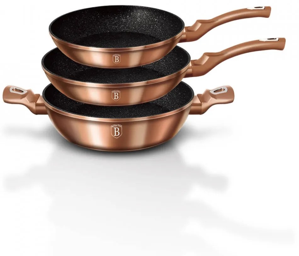 Set tigai marmorate (3 piese) din aluminiu forjat Rose Gold (Cupru) Metalic Line Berlinger Haus BH 1280N
