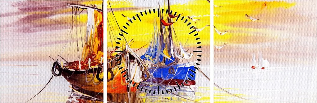 Tablou - Pictură barcă (cu ceas) (90x30 cm)