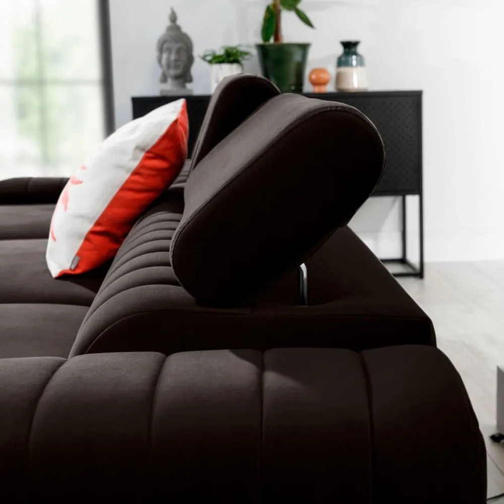 Colțar maro închis extensibil/cu spațiu de depozitare cu tapițerie din catifea (cu colț pe partea stângă/cu șezlong) Grayson – ELTAP