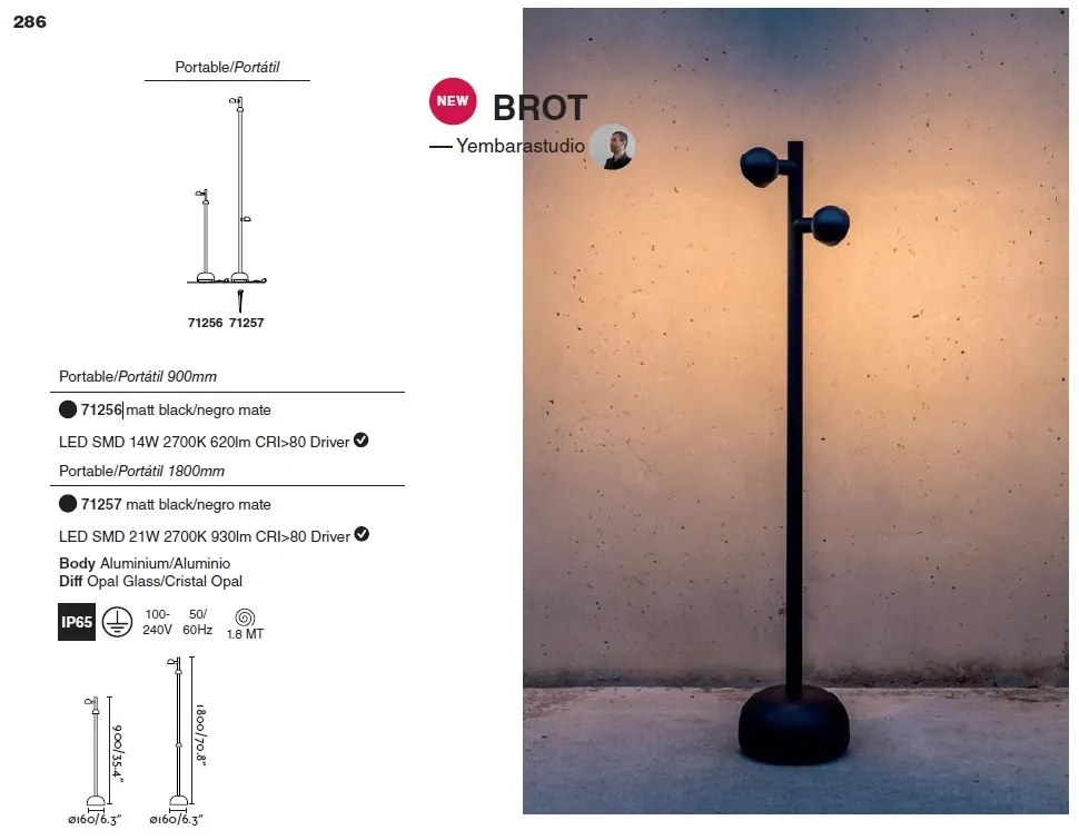 Lampa LED de exterior portabila BROT 2L H-90cm