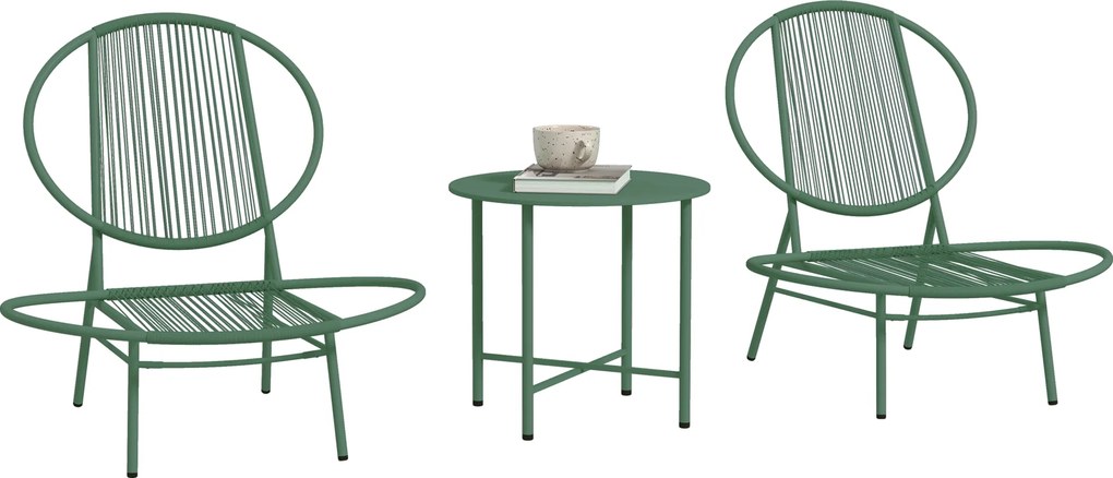 Outsunny Set salon de grădină, 3 piese, salon exterior 2 persoane cu 2 scaune Acapulco și masă joasă, verde închis | Aosom Romania