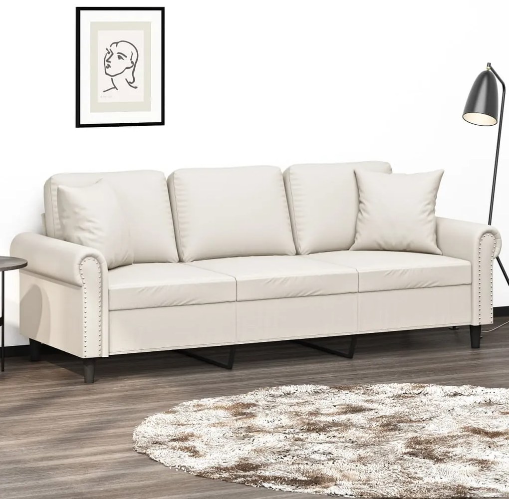 3153180 vidaXL Canapea cu 3 locuri, perne&pernuțe crem 180 cm piele ecologică