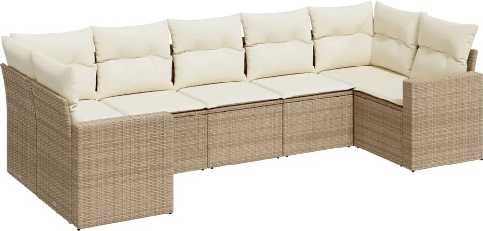 vidaXL Set canapele de grădină, 7 piese, cu perne, bej, poliratan