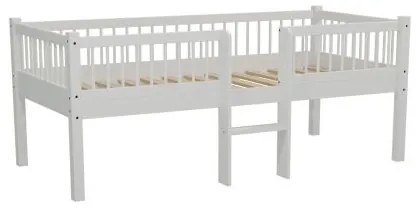 Pat Semi-Înălțat (Mid-Sleeper) cu Scară Forrest Beech pentru Camera Copii, 90x200 cm, din Lemn Masiv de Fag, Alb – Vipack