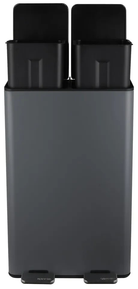 Coș de gunoi gri închis pentru reciclare/cu pedală 2x30 l din oțel Aliya – Spirella