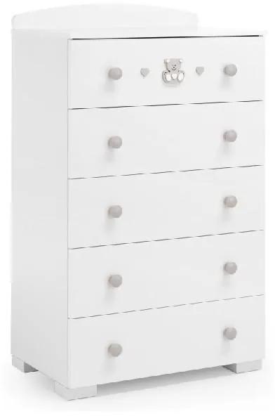 Cabinet 5 sertare Charly Design Vesel Bebelusi Model Ursulet Alb, Erbesi, Italia, Alb & Crem