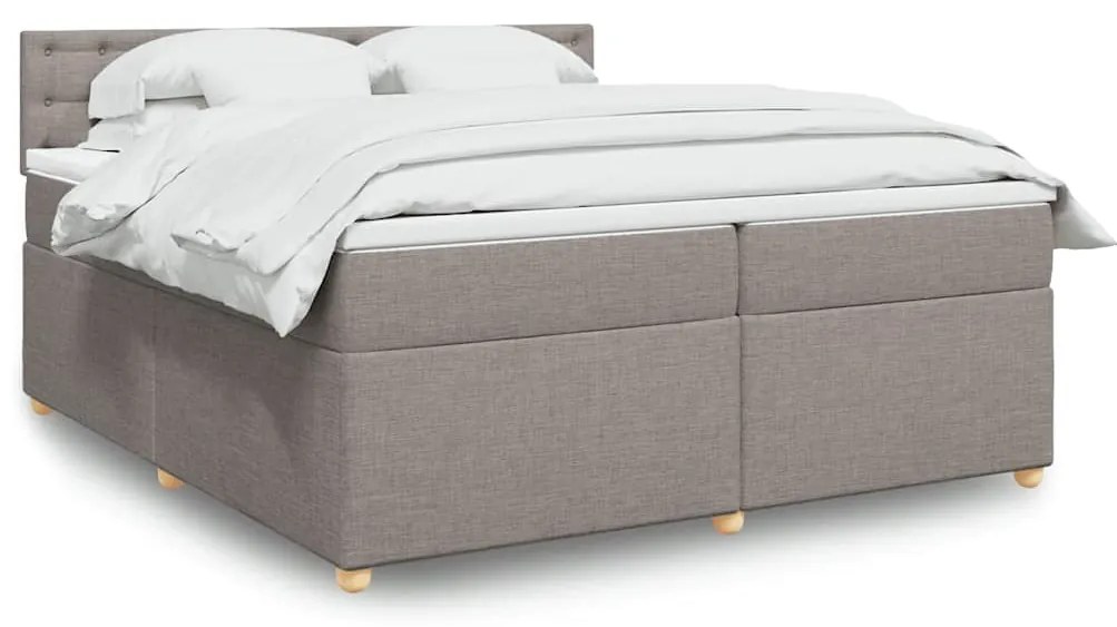 vidaXL Pat box spring cu saltea, gri taupe, 200x200 cm, textil