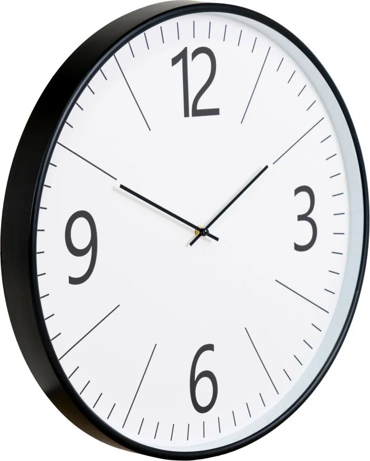 Ceas de perete Biel, plastic, negru, alb, silențios, 51 cm
